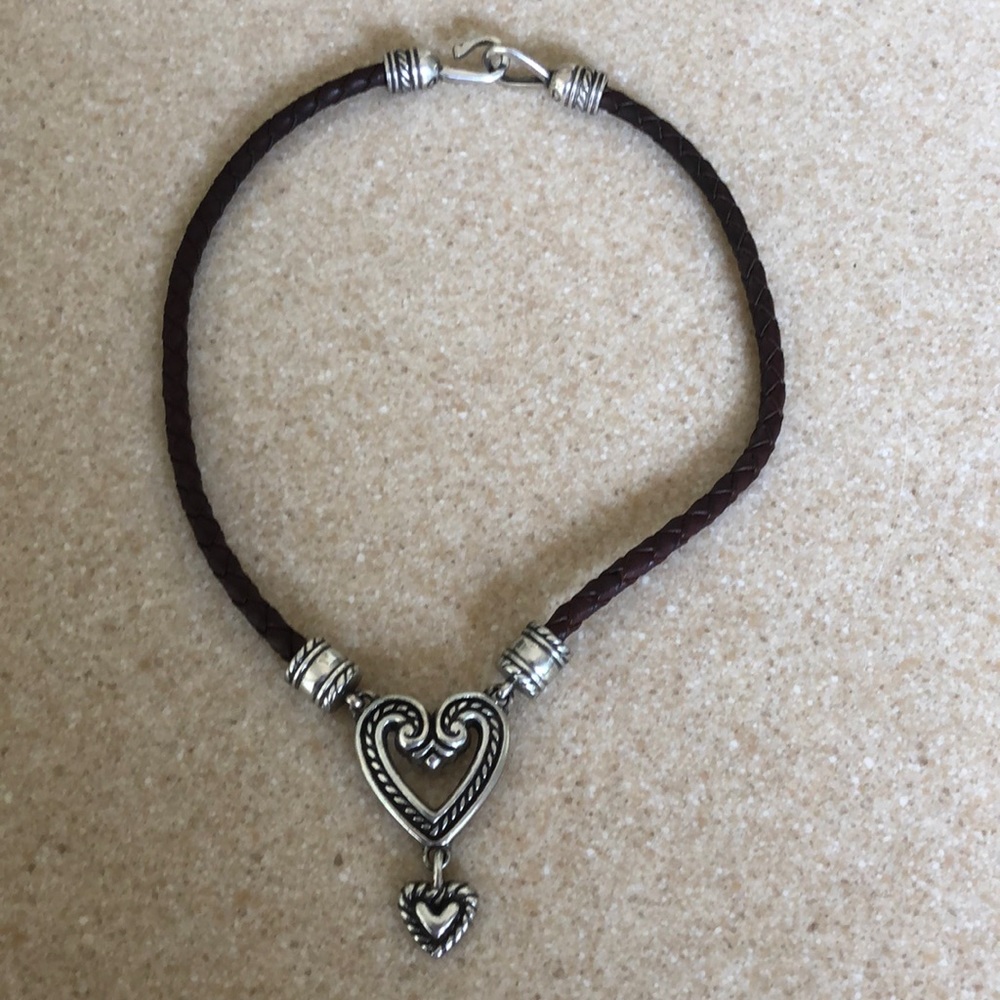 retired Brighton double heart leather necklace